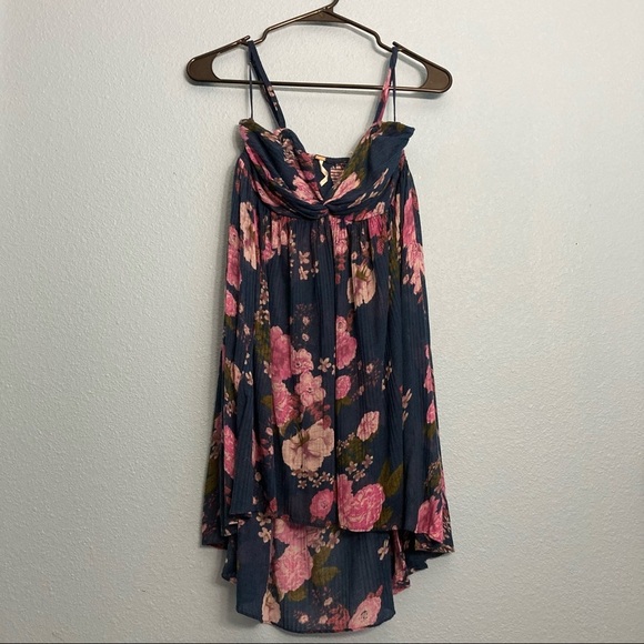 Free People Mirage Floral Hi-Low Flowy Top - Blue/Pink - Picture 2 of 9